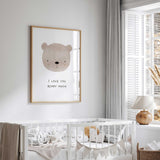 Neutral teddy bear nursery wall art with simple loving message
