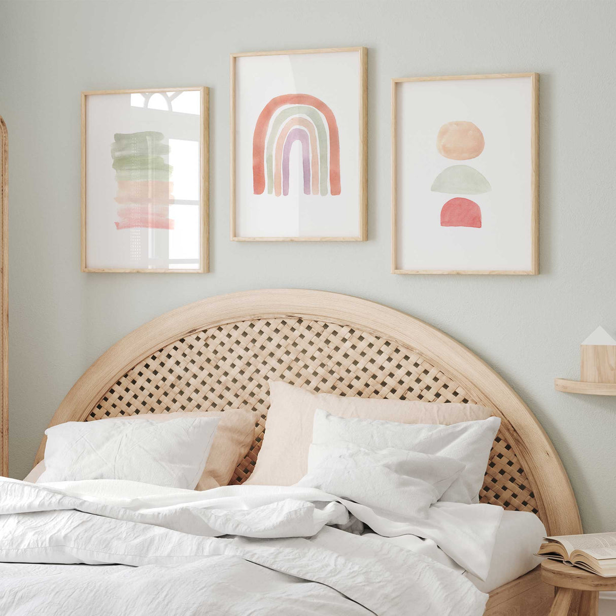 teen girl wall art featuring soft peach abstract shapes