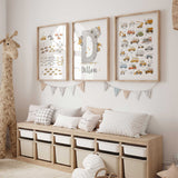 Construction wall art set styled in a toddler playroom