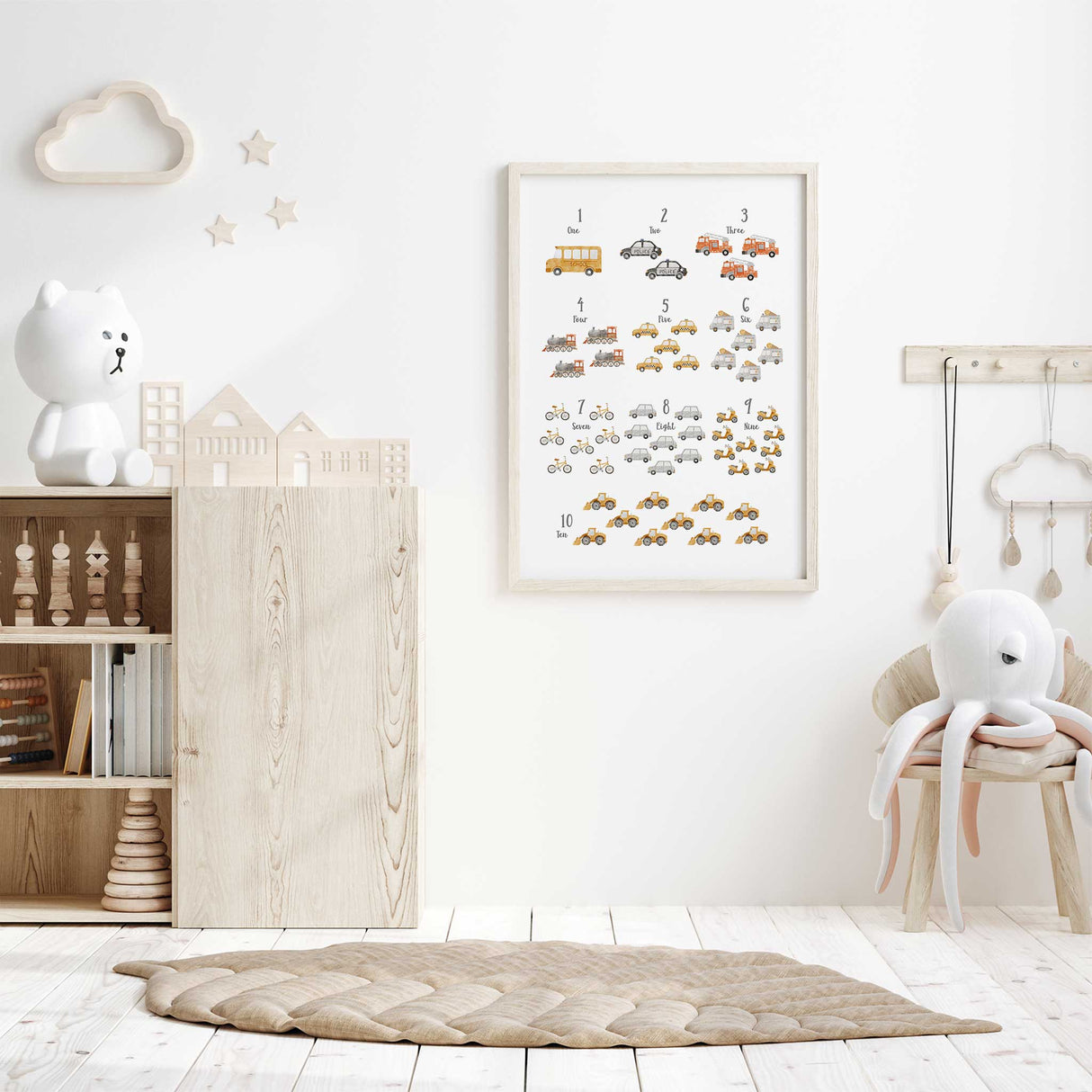 transport themed numbers print for boys playroom decor