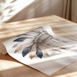 Tribal baby boy room prints displayed as a coordinated set of three in soft blue and earthy colours.