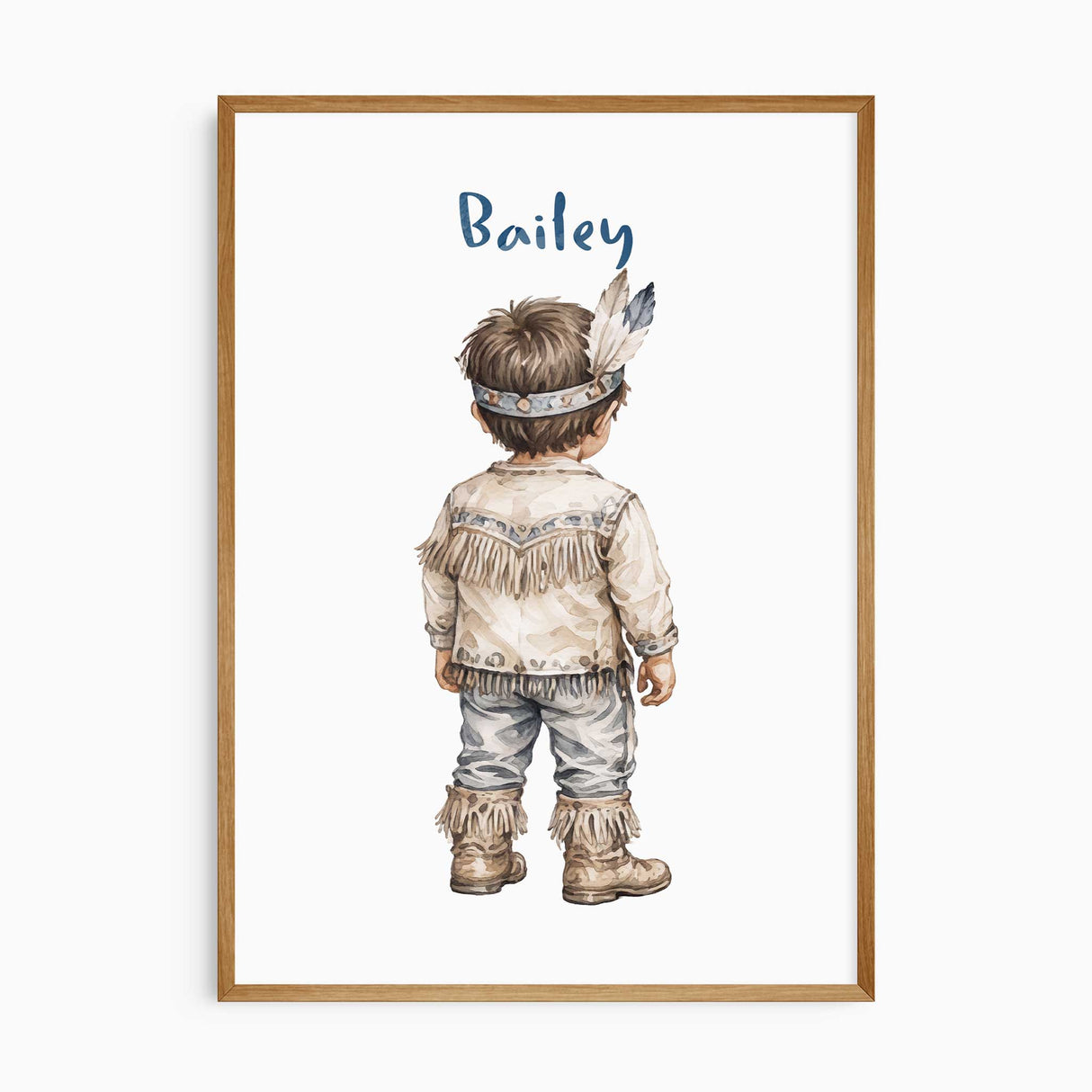 Tribal baby boy room prints displayed as a coordinated set of three in soft blue and earthy colours.