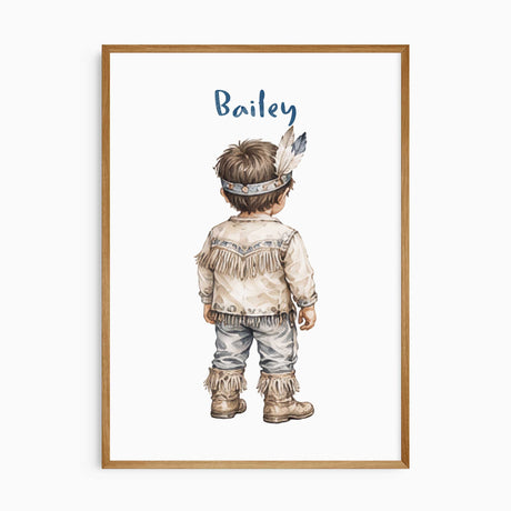 Tribal baby boy room prints displayed as a coordinated set of three in soft blue and earthy colours.