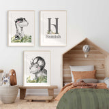 Triceratops dinosaur personalised wall art print for boys nursery decor