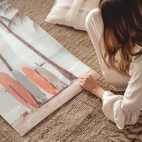 Tropical surfboard beach wall art perfect for living rooms, bedrooms, and coastal home decor.