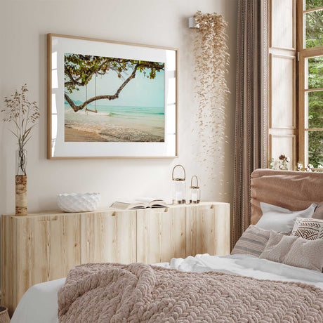 Tropical swing over ocean waves decor print