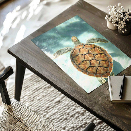Turtle wall art print for beach home decor or coastal living rooms, printed on premium photo paper.