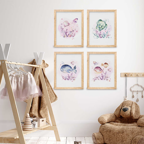 urtle whale fish and jellyfish artwork for nursery décor