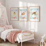 Turtle angelfish and clownfish artwork for kids rooms