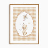 Vintage style bunny nursery prints set with gingham background