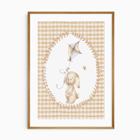 Vintage style bunny nursery prints set with gingham background