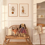 Vintage inspired circus nursery prints set with cute animals on a clean white background.
