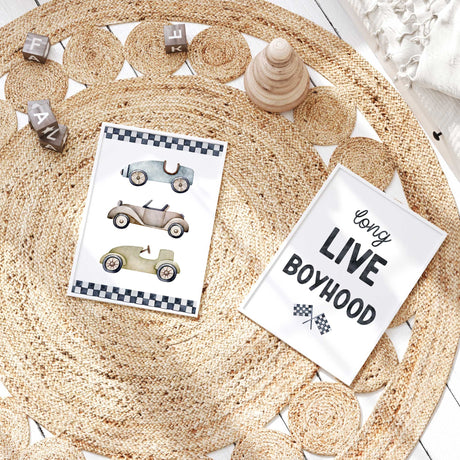 Vintage race car wall art set of 2 prints for boys bedroom decor