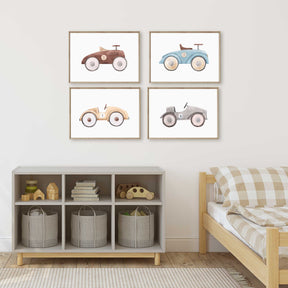 vintage racing car nursery prints set of four retro race car wall art for boys room