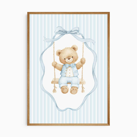 Vintage style teddy bear nursery wall art for a baby boy bedroom