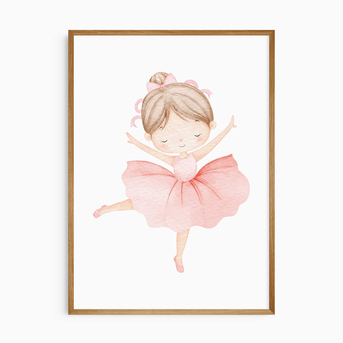 Watercolour ballerina dancer wearing a soft pink tutu from the coordinated personalised wall art set