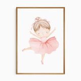 Watercolour ballerina dancer wearing a soft pink tutu from the coordinated personalised wall art set