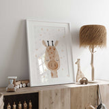 Watercolour giraffe wall art print for baby nursery decor