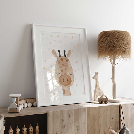 Watercolour giraffe wall art print for baby nursery decor