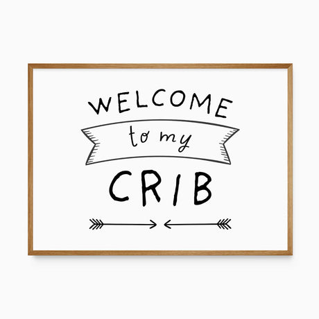 nursery decor with a fun welcome to my crib text