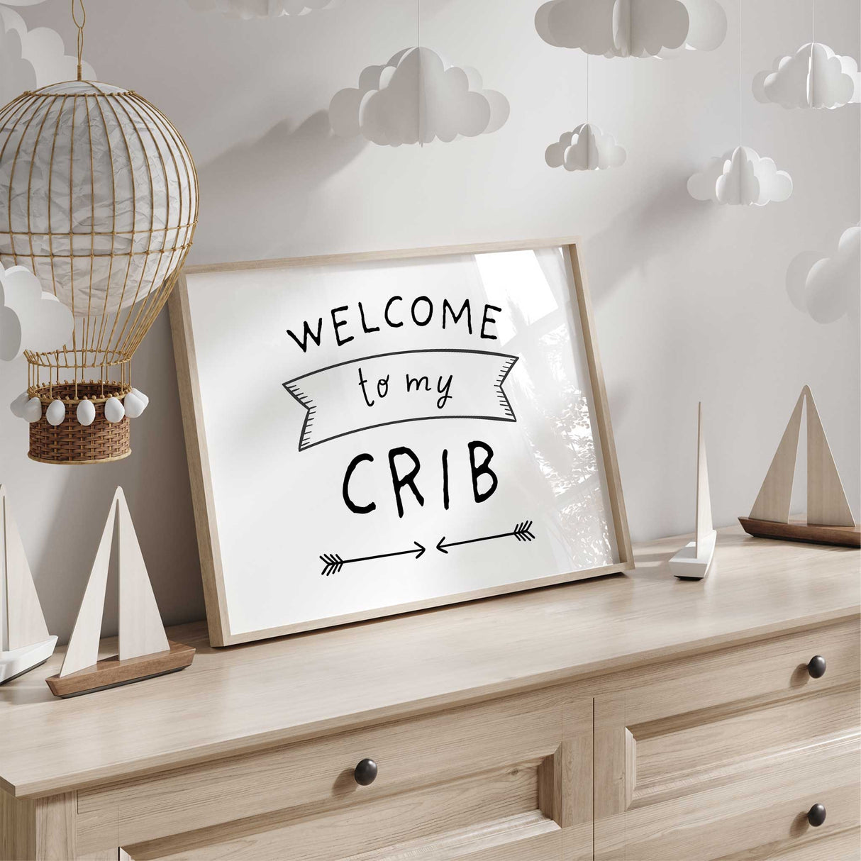 Black and white hand-drawn text that reads "Welcome to my crib" with decorative arrows below.