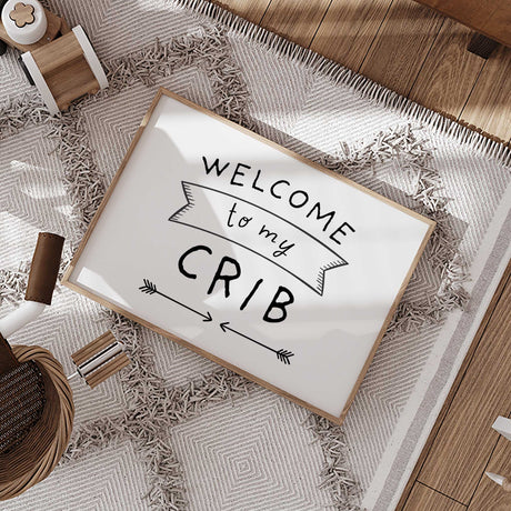 Quote wall art saying welcome to my crib for boys or girls nursery