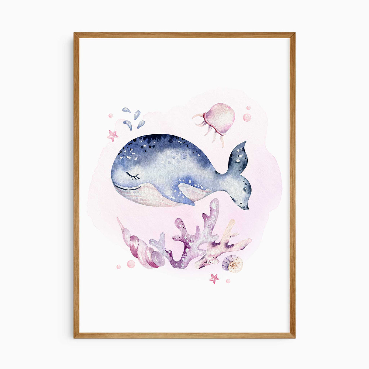 Watercolour whale jellyfish fish and turtle print set
