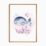 Watercolour whale jellyfish fish and turtle print set