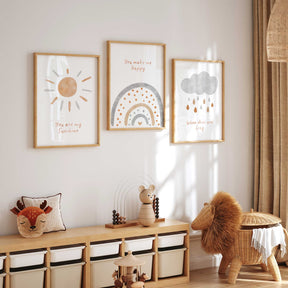Nursery Wall Art Set Baby Room Decor Rainbow Sunshine Theme Positive Affirmation Print Modern Kids Playroom Art New Mom Gift Minimalist
