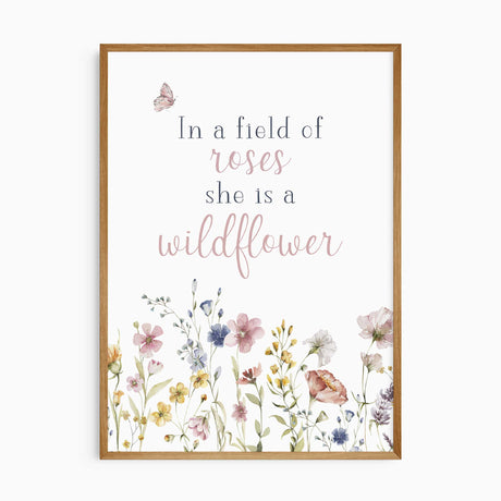 Wildflower quote wall art for girls bedroom with soft floral illustrations
