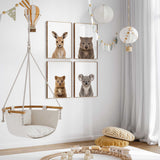Wombat, kangaroo, koala and quokka nursery prints in a soft neutral style