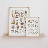 Woodland alphabet and numbers print set for nursery or playroom learning decor