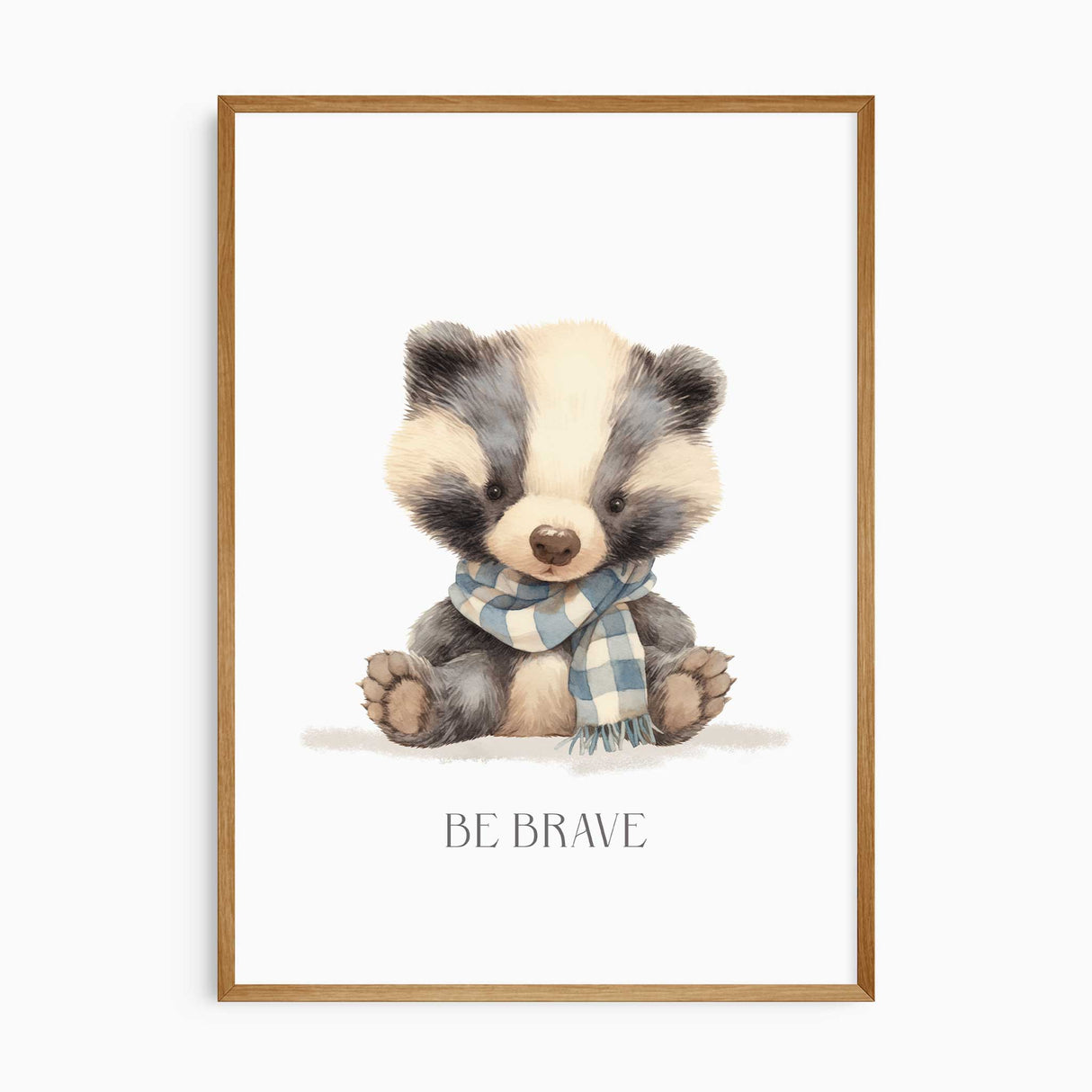 watercolour badger kids wall art with Be Brave affirmation for nursery décor