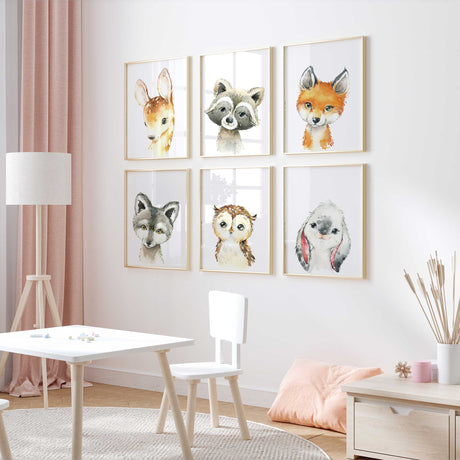 woodland animal nursery prints in a set of six