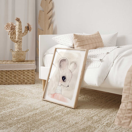 Woodland mouse wall art for baby nursery in soft neutral tones