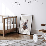 Woodland mouse nursery wall art print showing sweet illustrated animal character for cosy nursery or toddler bedroom spaces