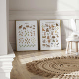 Woodland numbers print showing numbers 1 to 10 with forest animals and nature objects for simple counting practice