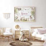Woodland nursery print with baby name and birth details