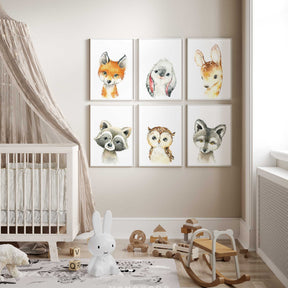 Set of 6 woodland animal nursery prints
