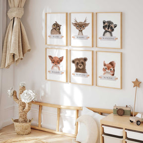 Woodland animal affirmation prints set of 6 for kids' nursery or playroom wall decor