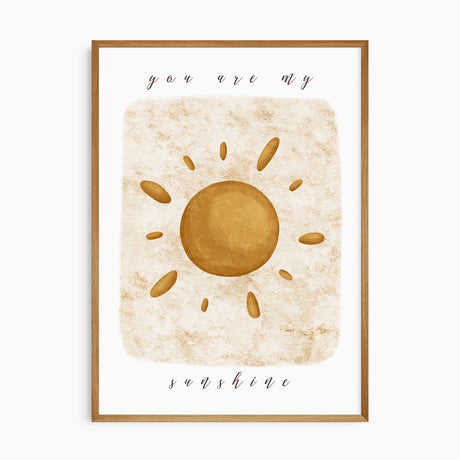 You are my sunshine nursery wall art print with warm sun illustration and neutral tones