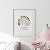 You are my sunshine rainbow wall art for kids bedroom with soft neutral tones