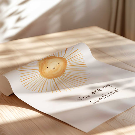 Baby room wall print with a cute smiling sun and 'You Are My Sunshine' text.