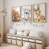 Australian baby animal wall art set with echidna, koala and kangaroo nursery prints