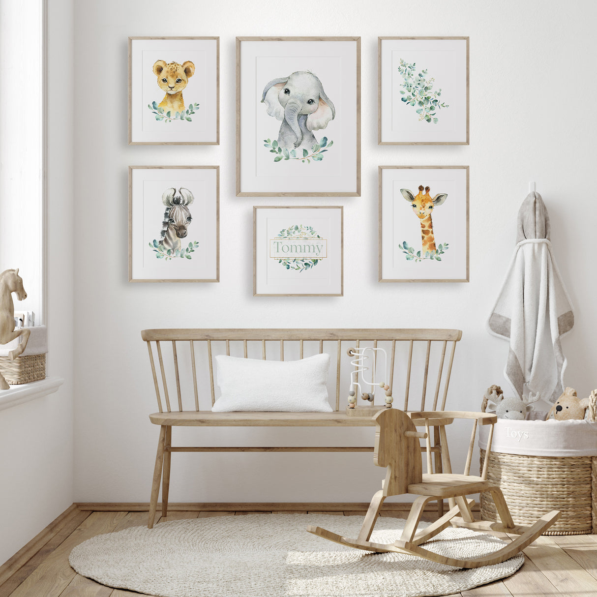 Safari gallery wall art  styled for neutral nursery decor