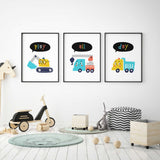 Boys truck wall art set with playful construction theme