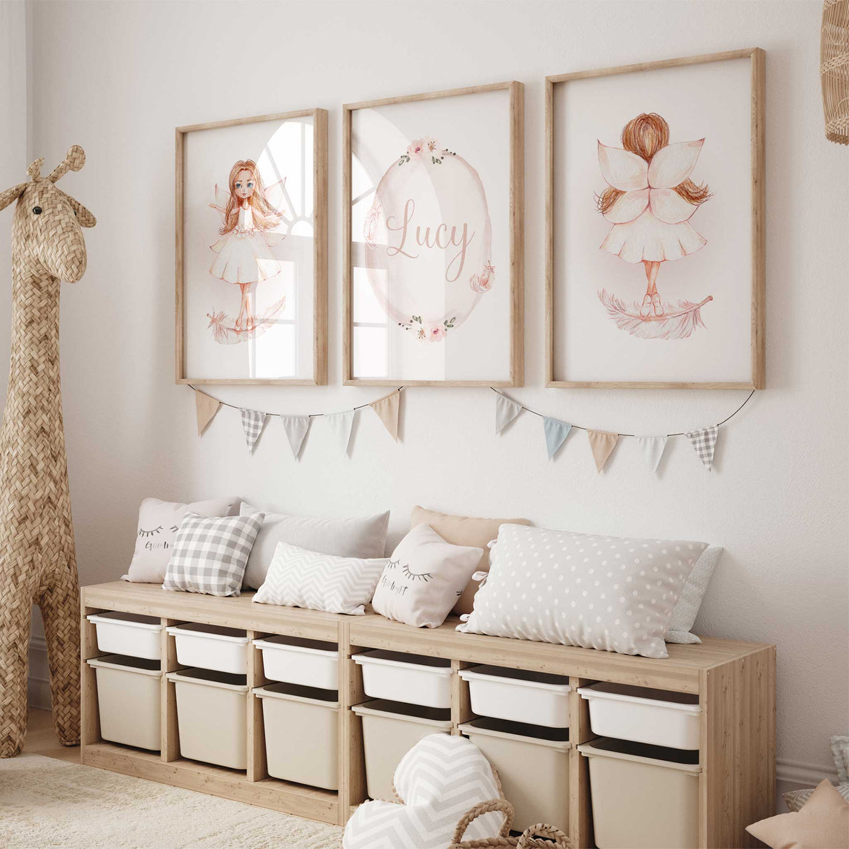 set of three fairy prints personalised with child’s name