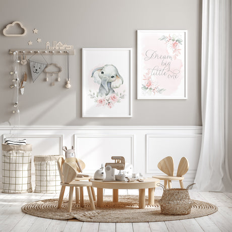 Elephant and quote wall art in soft pastel colours