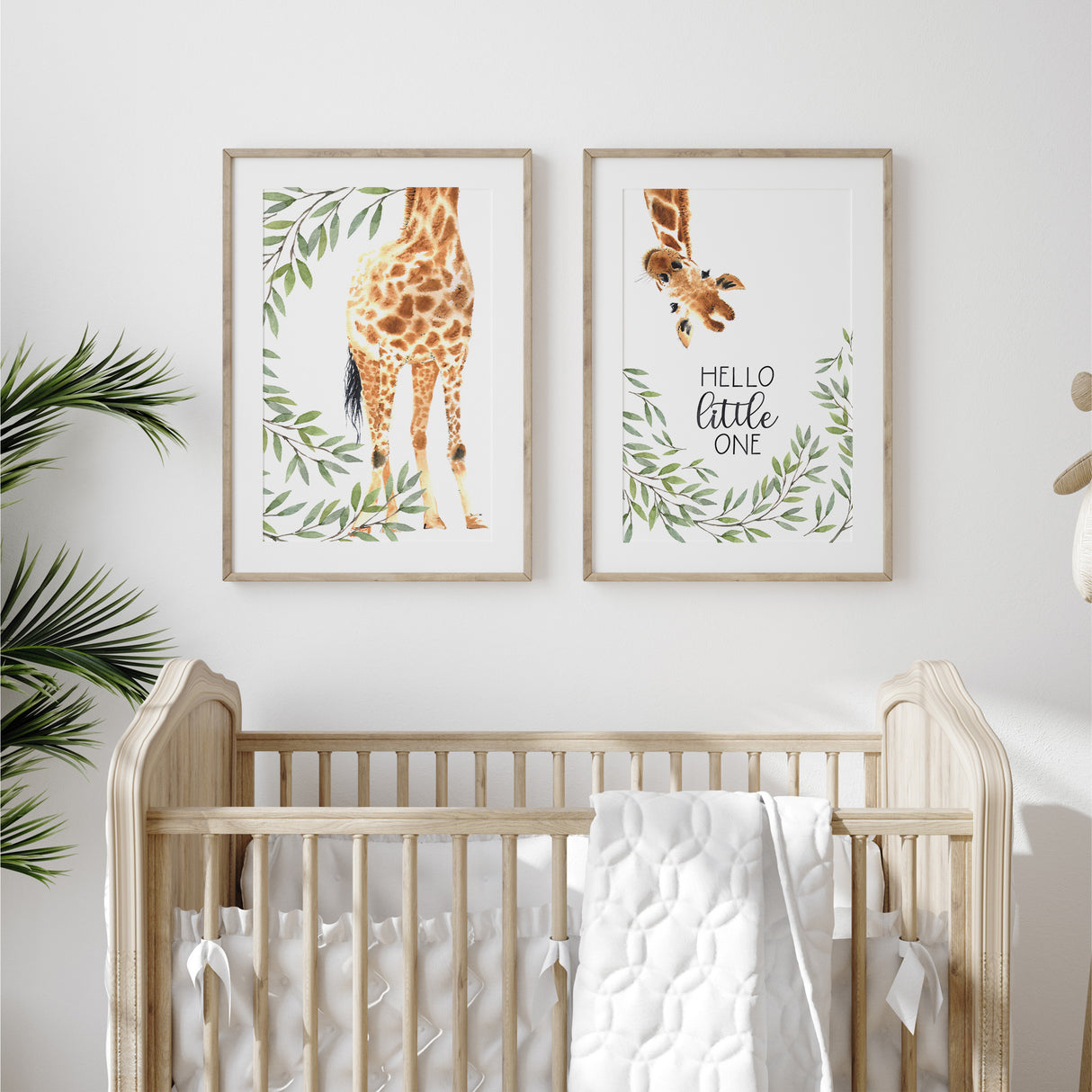 Giraffe nursery wall art set of 2 prints with safari theme for baby room
