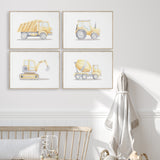 Kids construction vehicle wall art set for nursery and toddler bedroom